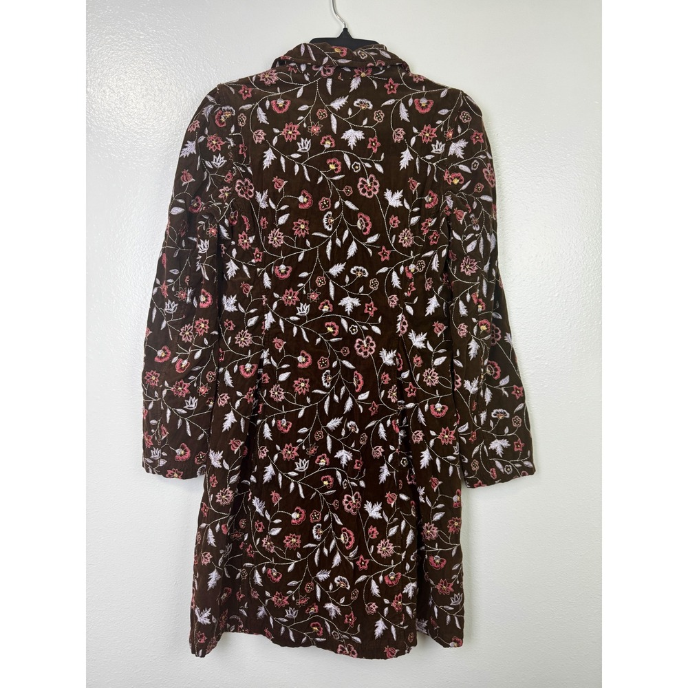 Johnny Was Embroidered Corduroy Long Coat Jacket Brown Floral Boho Whimsigoth S - Picture 3 of 10